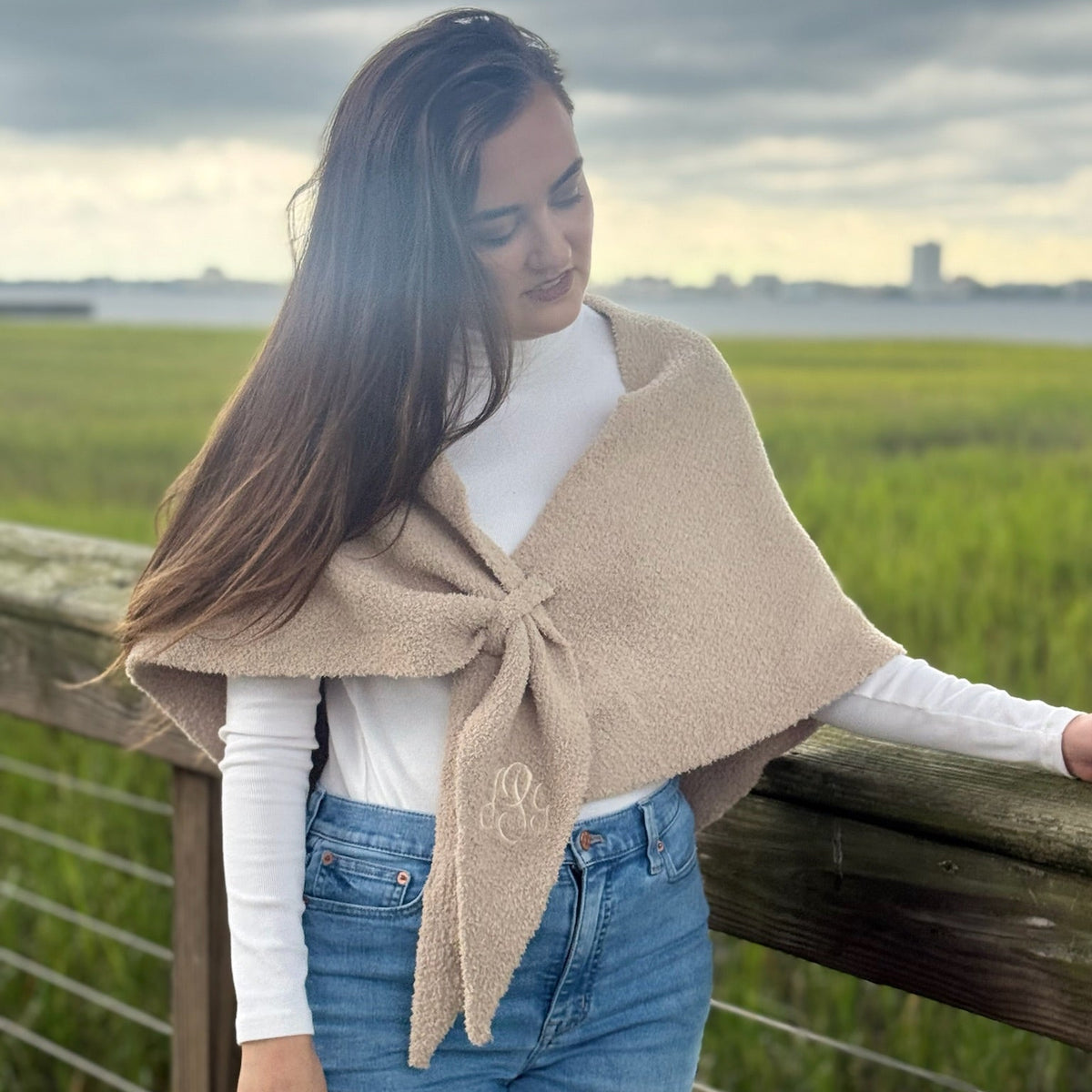 Monogrammed Audrey Soft Knit Wrap Shawl