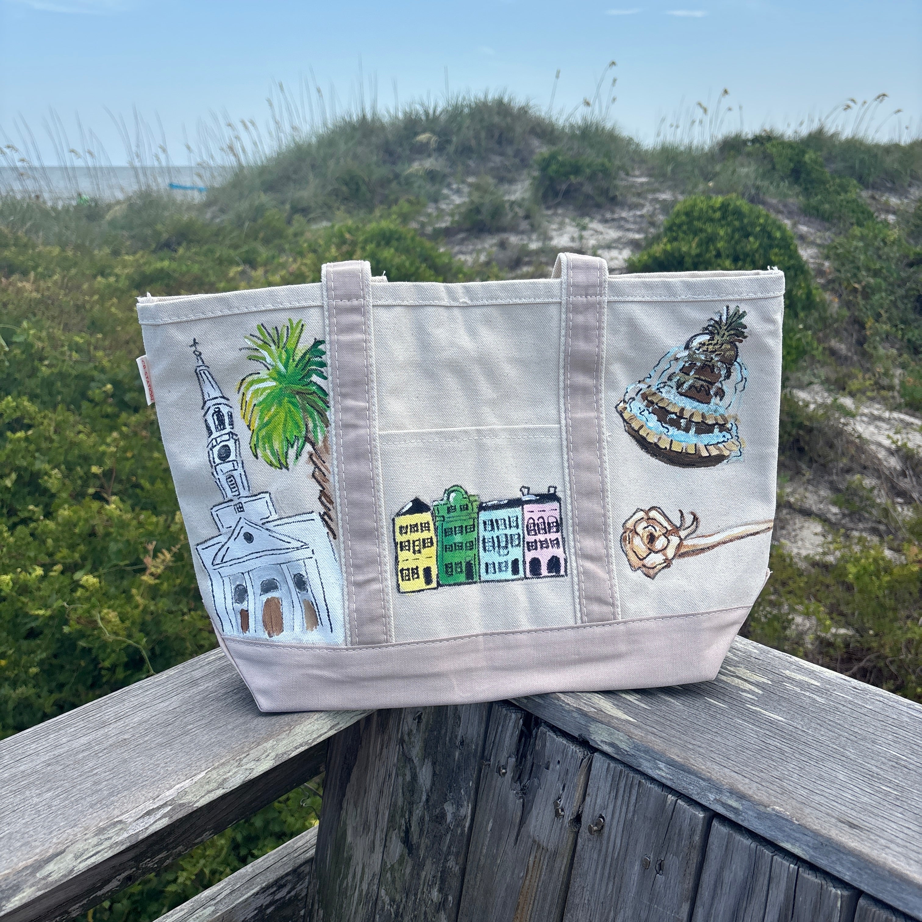 Charleston Hand-Painted Canvas Tote