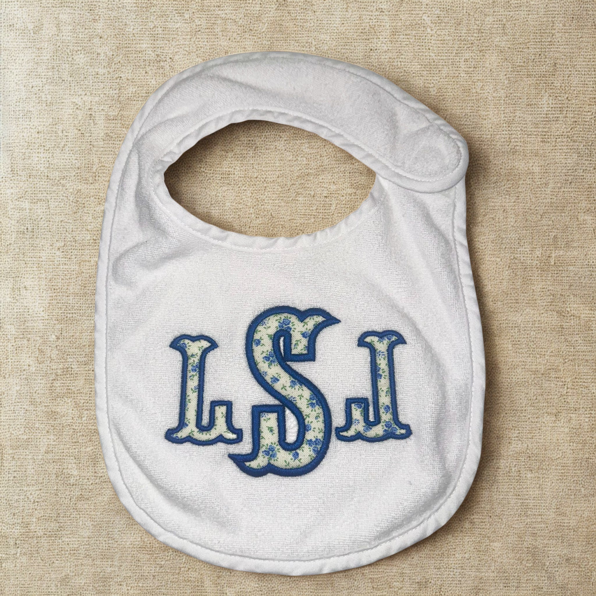 Applique Monogrammed White Terry Bib