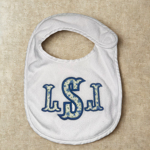 Applique Monogrammed White Terry Bib