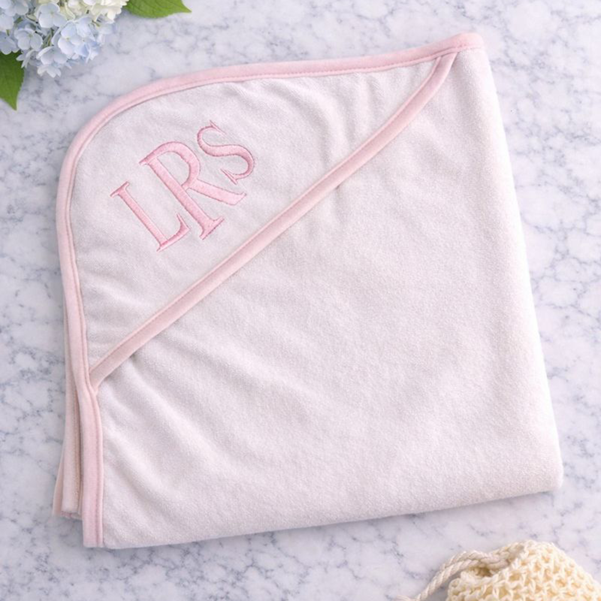 Monogrammed Hooded Towel for Baby with Pink Trim