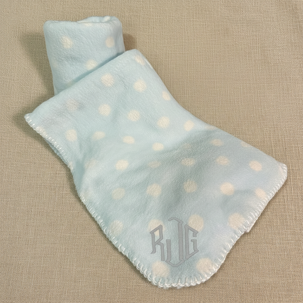 Monogrammed Polka Dot Plush Blanket in Blue