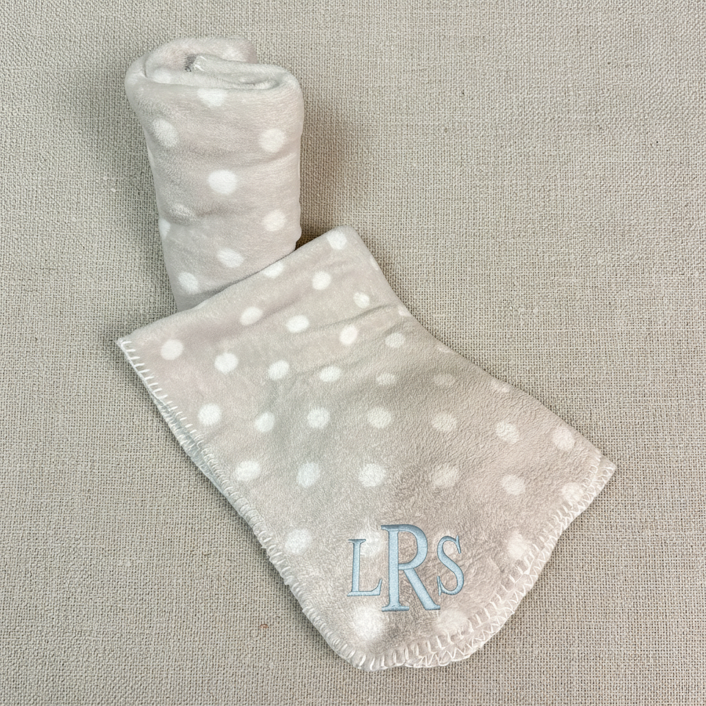 Monogrammed Polka Dot Plush Blanket in Grey