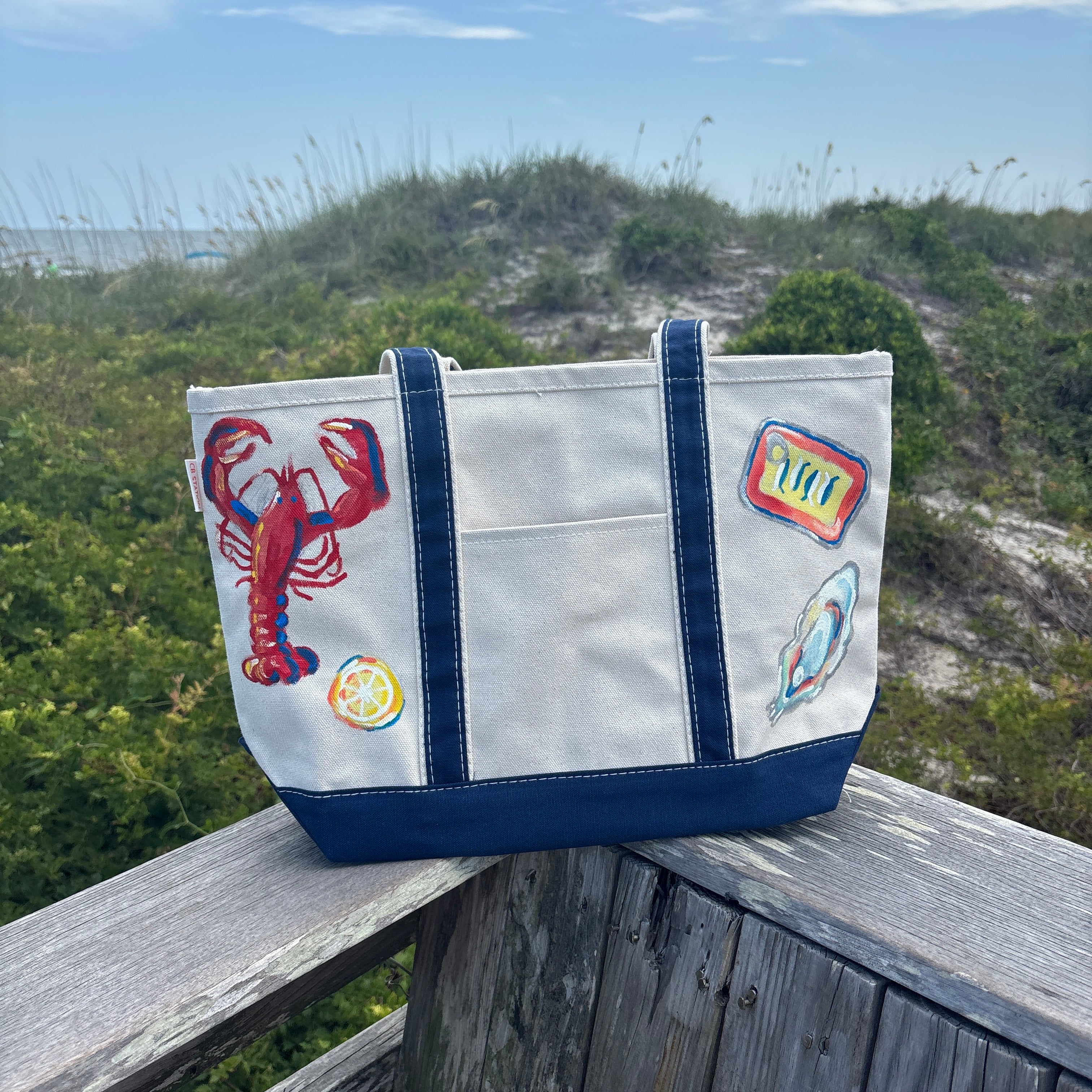 Lobster Summer Hand-Painted Canvas Tote