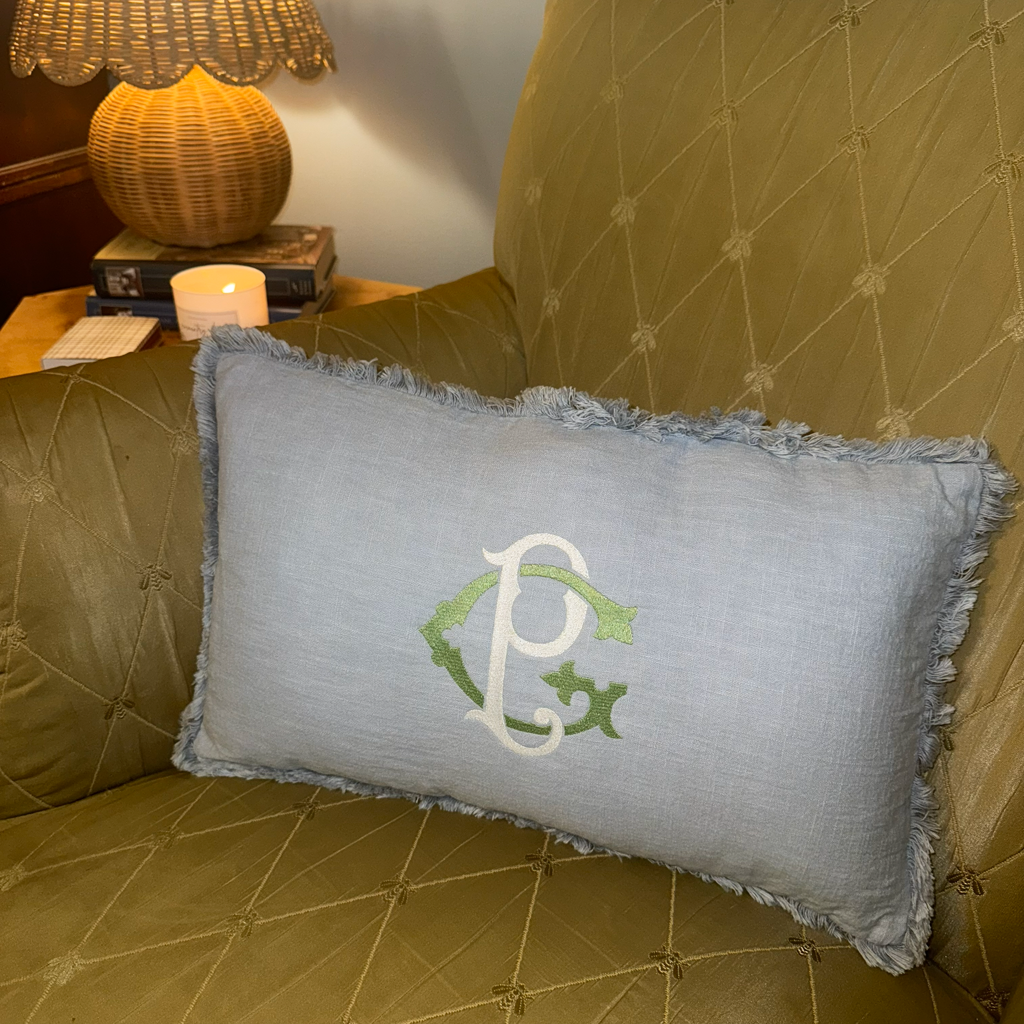 Monogrammed Sky Blue Lumbar Pillow Cover