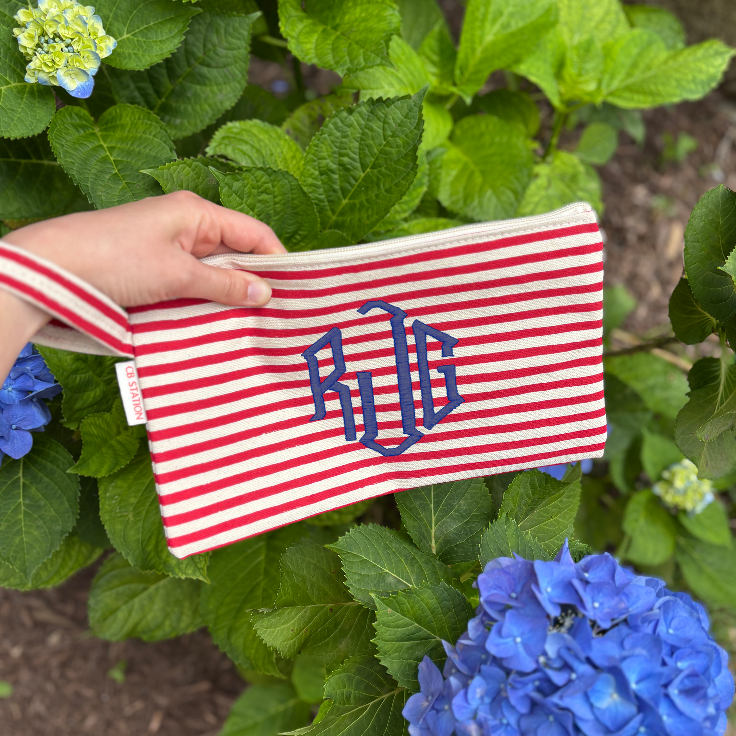 Personalized Canvas Striped Clutch