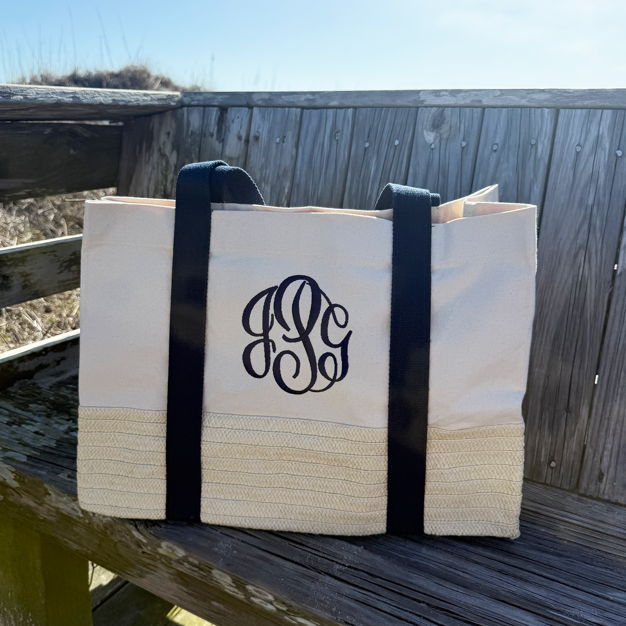 Monogrammed Straw Market Tote Bag